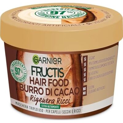 Garnier Fructis Hair Food regenererende cacaoboter, masker voor droog en krullend haar, 97% ingrediënten van natuurlijke oorsprong, siliconenvrij, 390 ml Garnier Fructis Hair Food regenererende cacaoboter, masker voor droog en krullend haar, 97% ingrediënten van natuurlijke oorsprong, siliconenvrij, 390 ml
