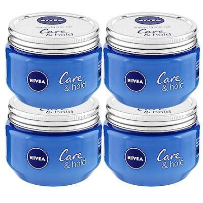 NIVEA Care & Hold Creme Gel Styling Gel voor lang haar, anti-crêpe, crème met vitamine B3 voor kort en middellang haar, 4 x 150 ml NIVEA Care & Hold Creme Gel Styling Gel voor lang haar, anti-crêpe, crème met vitamine B3 voor kort en middellang haar, 4 x 150 ml