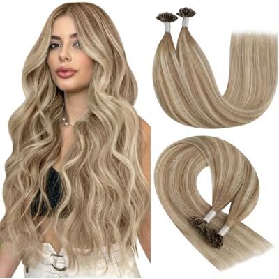 YoungSee Keratine Haarverlenging, ombré, 35 cm, natuurlijk haar, met keratine, lichtbruin met blond, warm, voor kort haar, 50 strengen/50 g, keratine-extensions YoungSee Keratine Haarverlenging, ombré, 35 cm, natuurlijk haar, met keratine, lichtbruin met blond, warm, voor kort haar, 50 strengen/50 g, keratine-extensions