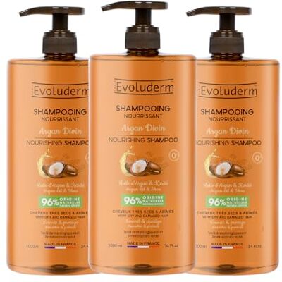 Evoluderm Argan Divin voedende shampoo 1000 ml 96% natuurlijke oorsprong veganistisch gemaakt in Frankrijk 3 x 1000 ml Evoluderm Argan Divin voedende shampoo 1000 ml 96% natuurlijke oorsprong veganistisch gemaakt in Frankrijk 3 x 1000 ml