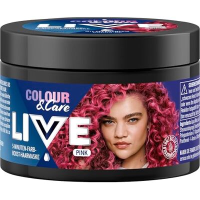 LIVE Schwarzkopf Colour & Care Pink (150 ml), tijdelijk haarkleurmasker voor kleurversterking en intensieve verzorging in slechts 5 minuten, wasbare kleurstof met kokosolie LIVE Schwarzkopf Colour & Care Pink (150 ml), tijdelijk haarkleurmasker voor kleurversterking en intensieve verzorging in slechts 5 minuten, wasbare kleurstof met kokosolie