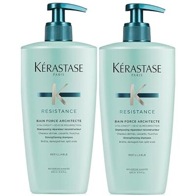 KÉRASTASE Resistance Bain Force Architecte, Herstellende Shampoo voor beschadigd haar, met pomp, 2 x 500 ml KÉRASTASE Resistance Bain Force Architecte, Herstellende Shampoo voor beschadigd haar, met pomp, 2 x 500 ml