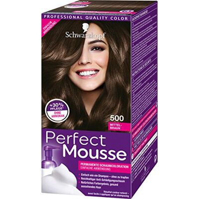 Perfect Mousse Schwarzkopf permanente schuimverf, middelbruin, 500, niveau 3, 3 x 93 ml, 3 stuks Perfect Mousse Schwarzkopf permanente schuimverf, middelbruin, 500, niveau 3, 3 x 93 ml, 3 stuks