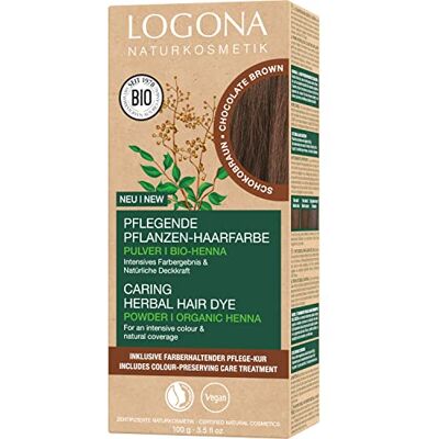 LOGONA Naturkosmetik Voedende plantaardige kleuring met biologische henna voor intensieve kleur en glans, chocoladebruin, per stuk verpakt (1 x 100 g) LOGONA Naturkosmetik Voedende plantaardige kleuring met biologische henna voor intensieve kleur en glans, chocoladebruin, per stuk verpakt (1 x 100 g)