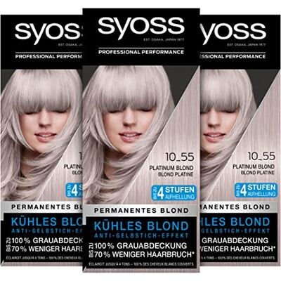 Syoss Color 10_55 Platinablond lichter niveau 3 (3 x 115 ml), haarkleur met anti-vergelingseffect voor koud blond, 70% minder breuk Syoss Color 10_55 Platinablond lichter niveau 3 (3 x 115 ml), haarkleur met anti-vergelingseffect voor koud blond, 70% minder breuk