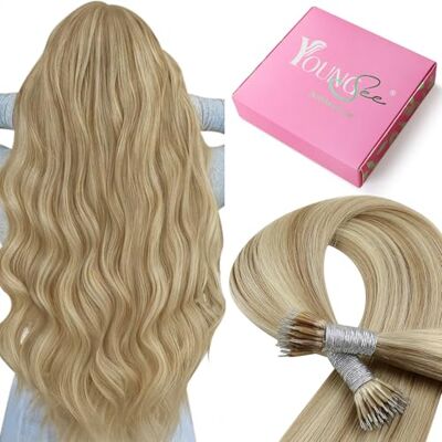 YoungSee Nanoring haarverlenging, asblond, highlights, gebleekt blond, nano-ring blond, highlights, 35 cm, 50 g, 50 strengen, #18/613 YoungSee Nanoring haarverlenging, asblond, highlights, gebleekt blond, nano-ring blond, highlights, 35 cm, 50 g, 50 strengen, #18/613