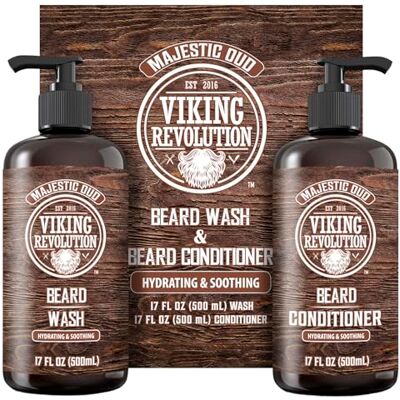 Viking Baard- en baardconditioner voor mannen met arganolie en jojoba-olie, baardshampoo en conditioner met baardolie (17 oz, Majestic Oud) Viking Baard- en baardconditioner voor mannen met arganolie en jojoba-olie, baardshampoo en conditioner met baardolie (17 oz, Majestic Oud)