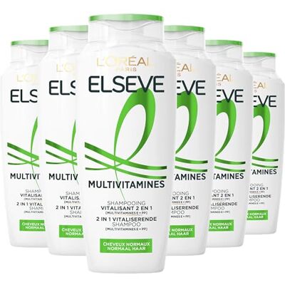 ELSEVE L'Oréal Paris Multivitaminen 2-in-1 shampoo – Vitaliserende 2-in-1 shampoo voor normaal haar – met multivitaminen E + PP – 6 x 300 ml ELSEVE L'Oréal Paris Multivitaminen 2-in-1 shampoo – Vitaliserende 2-in-1 shampoo voor normaal haar – met multivitaminen E + PP – 6 x 300 ml