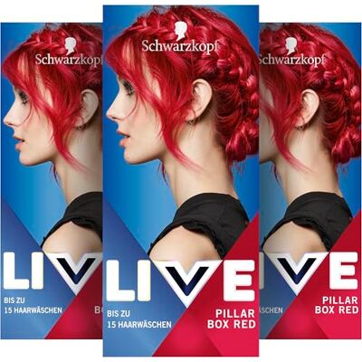 LIVE Schwarzkopf Ultra Brights Pillar Box Red 092 semi-permanente haarverf (3 x 142,5 ml), kleuring voor intensieve of pastelresultaten, houdt 12-15 shampoos, inclusief LIVE Schwarzkopf Ultra Brights Pillar Box Red 092 semi-permanente haarverf (3 x 142,5 ml), kleuring voor intensieve of pastelresultaten, houdt 12-15 shampoos, inclusief