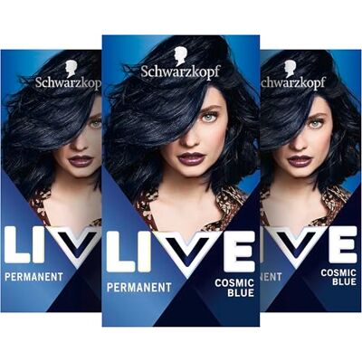 LIVE Schwarzkopf Intense Haarverf 90 Kosmisch blauw (3 x 142,5 ml), permanente kleuring met kleurintensiverend serum, permanente kleuring voor perfecte dekking van de LIVE Schwarzkopf Intense Haarverf 90 Kosmisch blauw (3 x 142,5 ml), permanente kleuring met kleurintensiverend serum, permanente kleuring voor perfecte dekking van de