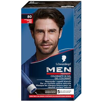 Men Perfect Schwarzkopf, , haarverf, gel, witte haarafdekking voor mannen, resultaat met natuurlijk effect, houdt tot 28 shampoos, kleur 80 kastanje, natuurlijk zwart Men Perfect Schwarzkopf, , haarverf, gel, witte haarafdekking voor mannen, resultaat met natuurlijk effect, houdt tot 28 shampoos, kleur 80 kastanje, natuurlijk zwart