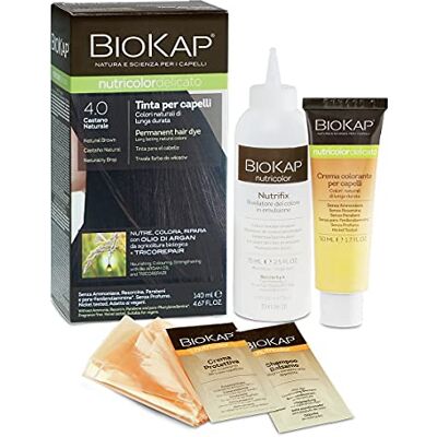 BIOKAP Nutricolor Delicato, haarkleur zonder ammoniak, maakt het haar zacht en glanzend, haarkleuring met natuurlijke kleuren, 140 ml (4,0 natuurlijk kastanjebruin) BIOKAP Nutricolor Delicato, haarkleur zonder ammoniak, maakt het haar zacht en glanzend, haarkleuring met natuurlijke kleuren, 140 ml (4,0 natuurlijk kastanjebruin)