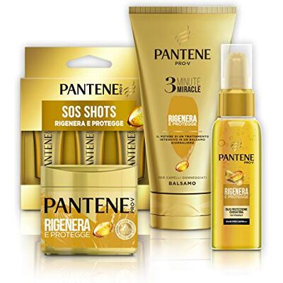 Pantene Gold Set: Balsamo 3 Minute Miracle Rigenera & Protection (4 x 150 ml), Kheratine-beschermingsmasker Rigenera & bescherming (4 x 300 ml), Ampoles Sos Shots (6 x 15 ml), olie & bescherming (2x 100 ml) Pantene Gold Set: Balsamo 3 Minute Miracle Rigenera & Protection (4 x 150 ml), Kheratine-beschermingsmasker Rigenera & bescherming (4 x 300 ml), Ampoles Sos Shots (6 x 15 ml), olie & bescherming (2x 100 ml)