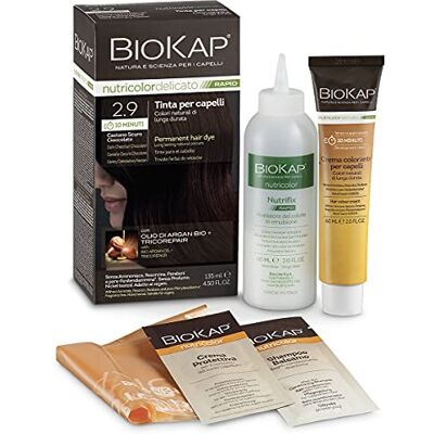 BIOKAP Nutricolor Delicaat Rapid, haarkleur zonder ammoniak, die het haar zacht maakt, haarkleur met 10 minuten aanbrengen, 135 ml (2,9 donkerbruin chocolade) BIOKAP Nutricolor Delicaat Rapid, haarkleur zonder ammoniak, die het haar zacht maakt, haarkleur met 10 minuten aanbrengen, 135 ml (2,9 donkerbruin chocolade)