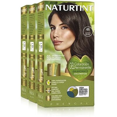 Naturtint Biobased, ammoniakvrije kleuring, 100% dekking van wit haar, plantaardige ingrediënten, natuurlijke en duurzame kleur, 4N natuurlijk kastanje, 3 stuks Naturtint Biobased, ammoniakvrije kleuring, 100% dekking van wit haar, plantaardige ingrediënten, natuurlijke en duurzame kleur, 4N natuurlijk kastanje, 3 stuks