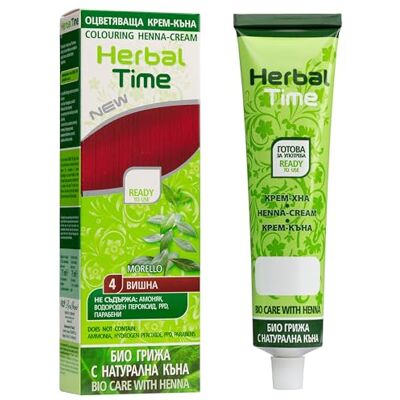Herbal Time Haarkleurcrème met henna, natuurlijk, dekt wit haar, semi-permanente haarkleur, zonder ammoniak, zonder sulfaten en zonder parabenen, kersenrood 4, 75 ml Crème colorante végétale, ton rouge profond, coloration semi-permanente, couvre les che Herbal Time Haarkleurcrème met henna, natuurlijk, dekt wit haar, semi-permanente haarkleur, zonder ammoniak, zonder sulfaten en zonder parabenen, kersenrood 4, 75 ml Crème colorante végétale, ton rouge profond, coloration semi-permanente, couvre les che