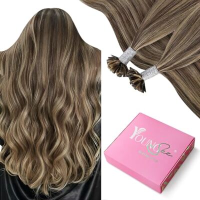 YoungSee Haarverlenging, warm, donkerbruin, 55 cm, extensions, echt haar, keratine, Remy-haar, bruin, met blond, highlight, keratine, haarverlenging voor lang haar, 50 strengen / 50 g, U-tip, echt YoungSee Haarverlenging, warm, donkerbruin, 55 cm, extensions, echt haar, keratine, Remy-haar, bruin, met blond, highlight, keratine, haarverlenging voor lang haar, 50 strengen / 50 g, U-tip, echt