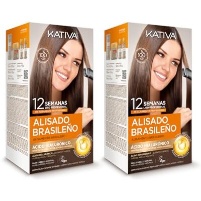KATIVA 2 stuks Braziliaanse gladmaking – nieuwe formule met hyaluronzuur – professionele gladmakende behandeling thuis – tot 12 weken houdbaarheid – keratine gladmaken – veganistische formule KATIVA 2 stuks Braziliaanse gladmaking – nieuwe formule met hyaluronzuur – professionele gladmakende behandeling thuis – tot 12 weken houdbaarheid – keratine gladmaken – veganistische formule