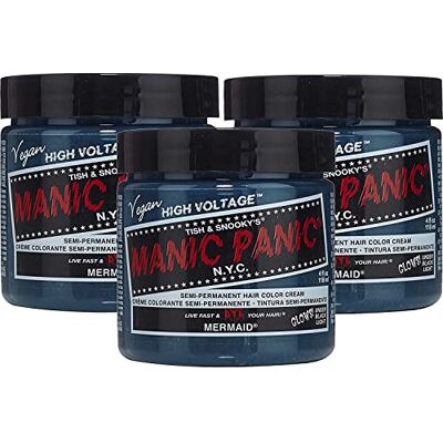 Manic Panic Mermaid Classic Crème, Veganistisch, Proefdierenvrij, Blauwe Semi-Permanente Haarverf, 3 x 118 ml Manic Panic Mermaid Classic Crème, Veganistisch, Proefdierenvrij, Blauwe Semi-Permanente Haarverf, 3 x 118 ml