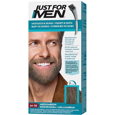 Just for men Alleen voor snor en middenbruine baardkleur, verwijdert grijze haren voor een dikkere en vollere look M35. Just for men Alleen voor snor en middenbruine baardkleur, verwijdert grijze haren voor een dikkere en vollere look M35.