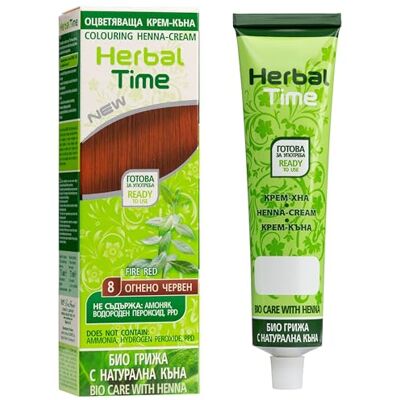 Herbal Time Haarkleurcrème met henna, natuurlijk, dekt wit haar, semi-permanente haarkleur, zonder ammoniak, zonder sulfaten en zonder parabenen, vurig rood 8, 75 ml Crème colorante végétale, rouge intense, coloration semi-permanente, couvre les cheveux Herbal Time Haarkleurcrème met henna, natuurlijk, dekt wit haar, semi-permanente haarkleur, zonder ammoniak, zonder sulfaten en zonder parabenen, vurig rood 8, 75 ml Crème colorante végétale, rouge intense, coloration semi-permanente, couvre les cheveux