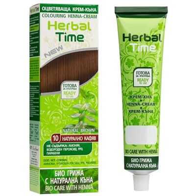 Herbal Time Haarkleurcrème met henna, natuurlijk, dekt wit haar, semi-permanente haarkleur, zonder ammoniak, zonder sulfaten en zonder parabenen, natuurlijk bruin 10, 75 ml Herbal Time Haarkleurcrème met henna, natuurlijk, dekt wit haar, semi-permanente haarkleur, zonder ammoniak, zonder sulfaten en zonder parabenen, natuurlijk bruin 10, 75 ml