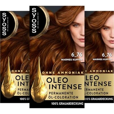 Syoss Oleo Intense olieverf 6-76 warm koper niveau 3 (115 ml) permanente haarkleur met voedende olie, haarkleur zonder ammoniak Syoss Oleo Intense olieverf 6-76 warm koper niveau 3 (115 ml) permanente haarkleur met voedende olie, haarkleur zonder ammoniak