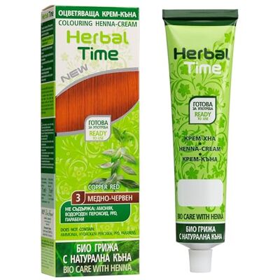 Herbal Time Haarkleurcrème met henna, natuurlijk, dekt wit haar, semi-permanente haarkleur, zonder ammoniak, zonder sulfaten en zonder parabenen, koperrood 3, 75 ml Crème colorante végétale, ton cuivré chaleureux, coloration semi-permanente, couvre les Herbal Time Haarkleurcrème met henna, natuurlijk, dekt wit haar, semi-permanente haarkleur, zonder ammoniak, zonder sulfaten en zonder parabenen, koperrood 3, 75 ml Crème colorante végétale, ton cuivré chaleureux, coloration semi-permanente, couvre les