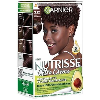 Garnier Nutrisse Cool Browns Permanente haarkleuring, 100% dekking van het witte haar, 8 weken rijke kleur, 3,12, koud donkerbruin Garnier Nutrisse Cool Browns Permanente haarkleuring, 100% dekking van het witte haar, 8 weken rijke kleur, 3,12, koud donkerbruin