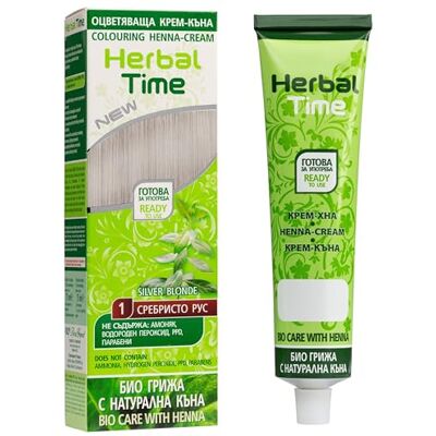 Herbal Time Haarkleurcrème met henna, natuurlijk, dekt wit haar, semi-permanente haarkleur, zonder ammoniak, zonder sulfaten en zonder parabenen, platinagrijs 1, 75 ml Herbal Time Haarkleurcrème met henna, natuurlijk, dekt wit haar, semi-permanente haarkleur, zonder ammoniak, zonder sulfaten en zonder parabenen, platinagrijs 1, 75 ml