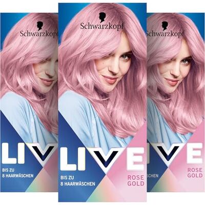 LIVE Schwarzkopf Pretty Pastels Semi-permanente haarkleur P123 roségoud (3 x 142,5 ml), houdt tot 8 wasbeurten, met conditioner voor intensieve verzorging LIVE Schwarzkopf Pretty Pastels Semi-permanente haarkleur P123 roségoud (3 x 142,5 ml), houdt tot 8 wasbeurten, met conditioner voor intensieve verzorging