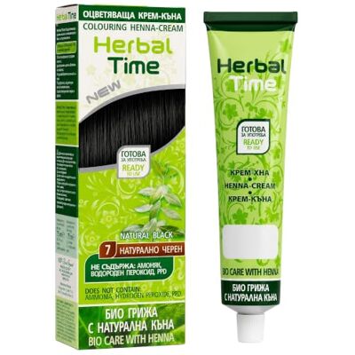 Herbal Time Haarkleurcrème met henna, natuurlijk, dekt wit haar, semi-permanente haarkleur, zonder ammoniak, zonder sulfaten en zonder parabenen, natuurlijk zwart 7, 75 ml Crème colorante végétale, coloration semi-permanente, couvre durablement les chev Herbal Time Haarkleurcrème met henna, natuurlijk, dekt wit haar, semi-permanente haarkleur, zonder ammoniak, zonder sulfaten en zonder parabenen, natuurlijk zwart 7, 75 ml Crème colorante végétale, coloration semi-permanente, couvre durablement les chev