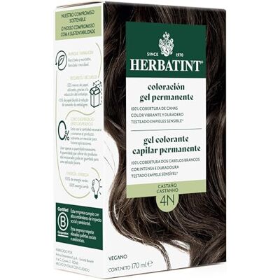 Herbatint Permanente haarkleuring voor 4N kastanjebruin, 170 ml, ammoniakvrij, 100% dekking van wit haar, voor de gevoelige huid, met 8 biologische natuurlijke extracten Herbatint Permanente haarkleuring voor 4N kastanjebruin, 170 ml, ammoniakvrij, 100% dekking van wit haar, voor de gevoelige huid, met 8 biologische natuurlijke extracten