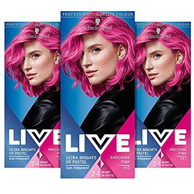 LIVE Schwarzkopf Set van 3 semi-permanente kleurstoffen, ultra helder of pastelroze, tot 15 wasbeurten 093 felroze LIVE Schwarzkopf Set van 3 semi-permanente kleurstoffen, ultra helder of pastelroze, tot 15 wasbeurten 093 felroze