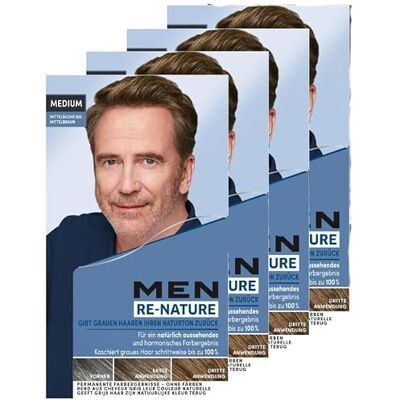 Men Perfect Re-Nature Heren lichtbruin tot middelbruin (4 x 145 ml), herpigmentatiecrème herstelt, herstelt de natuurlijke haarkleur zonder het haar te verven en verbergt zacht grijs haar Men Perfect Re-Nature Heren lichtbruin tot middelbruin (4 x 145 ml), herpigmentatiecrème herstelt, herstelt de natuurlijke haarkleur zonder het haar te verven en verbergt zacht grijs haar