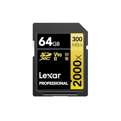 Lexar 2000 x 64 GB professionele SDXC UHS-II geheugenkaart, Readerless, tot 300 MB/s lezen, voor DSLR, Cinema-Grade videocamera's (LSD2000064G-BNNAG) Lexar 2000 x 64 GB professionele SDXC UHS-II geheugenkaart, Readerless, tot 300 MB/s lezen, voor DSLR, Cinema-Grade videocamera's (LSD2000064G-BNNAG)