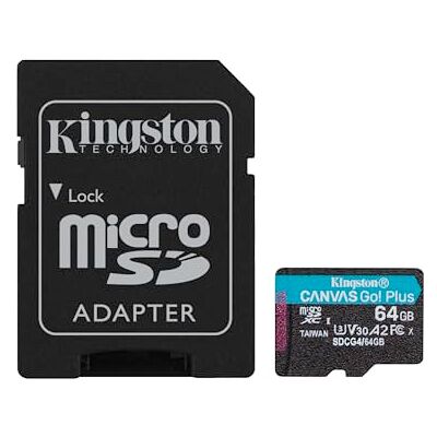 Kingston Canvas Go Plus 200MB/s microSDXC Gen4 geheugenkaart A2 U3 V30 64GB + SDCG4/64GB adapter Kingston Canvas Go Plus 200MB/s microSDXC Gen4 geheugenkaart A2 U3 V30 64GB + SDCG4/64GB adapter