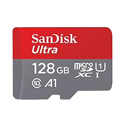 SanDisk Ultra 128 GB microSDXC geheugenkaart + SD-adapter. Leessnelheid tot 120 MB/s, klasse 10, UHS-I, A1-gecertificeerd SanDisk Ultra 128 GB microSDXC geheugenkaart + SD-adapter. Leessnelheid tot 120 MB/s, klasse 10, UHS-I, A1-gecertificeerd