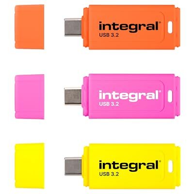 Integral Neon-C 3 stuks USB 3.2 Gen 1 64 GB High Speed Type-C/USB 3.1/3.0, neongeel/oranje/roze, lezen 150 MB/s, schrijven 30 MB/s, plug-and-play, draagbare opslag voor pc, Mac Integral Neon-C 3 stuks USB 3.2 Gen 1 64 GB High Speed Type-C/USB 3.1/3.0, neongeel/oranje/roze, lezen 150 MB/s, schrijven 30 MB/s, plug-and-play, draagbare opslag voor pc, Mac