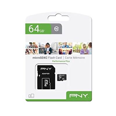 PNY Performance Plus microSDXC-kaart, 64 GB, klasse 10 PNY Performance Plus microSDXC-kaart, 64 GB, klasse 10