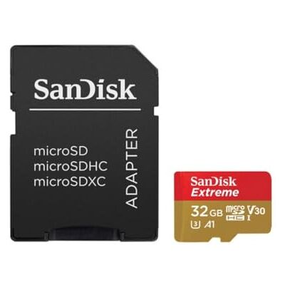 SanDisk 32 GB Extreme microSD-kaart voor mobiel gamen met A2-app-prestaties, ondersteunt AAA/3D/VR gaming graphics en 4K UHD-video, 100 MB/s in leesklasse 10, UHS-I, U3, V30 SanDisk 32 GB Extreme microSD-kaart voor mobiel gamen met A2-app-prestaties, ondersteunt AAA/3D/VR gaming graphics en 4K UHD-video, 100 MB/s in leesklasse 10, UHS-I, U3, V30
