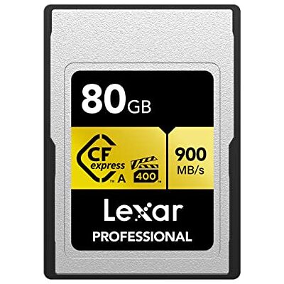 Lexar CFexpress LCAGOLD080G-RNENG Professionele geheugenkaart, 80 GB, type A Gold-serie, tot 900 MB/s afspelen, 8K video in bioscoopkwaliteit, VPG 400 Lexar CFexpress LCAGOLD080G-RNENG Professionele geheugenkaart, 80 GB, type A Gold-serie, tot 900 MB/s afspelen, 8K video in bioscoopkwaliteit, VPG 400