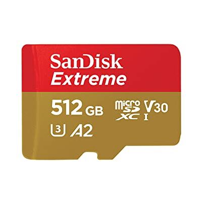 SanDisk Extreme 512 GB microSDXC, Micro SD-kaart + SD-adapter, UHS-I V30, tot 190 MB/s, voor je smartphone, actiecamera of drone, RescuePro Deluxe, A2, klasse 10, U3 SanDisk Extreme 512 GB microSDXC, Micro SD-kaart + SD-adapter, UHS-I V30, tot 190 MB/s, voor je smartphone, actiecamera of drone, RescuePro Deluxe, A2, klasse 10, U3