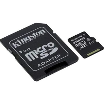 Kingston SDCS/256 GB MicroSD Canvas Select UHS-I klasse 10 met leessnelheid tot 80 MB/s (met SD-adapter) – wek je HD-video's tot leven Kingston SDCS/256 GB MicroSD Canvas Select UHS-I klasse 10 met leessnelheid tot 80 MB/s (met SD-adapter) – wek je HD-video's tot leven