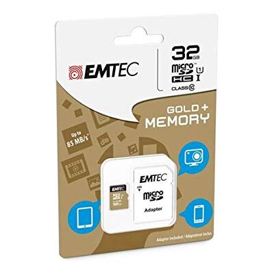 EMTEC ECMSDM32GHC10GP microSD-kaart klasse 10 Elite Gold serie UHS-I U1 met performance-adapter leessnelheid tot 85 MB/s zwart/goud 32 GB EMTEC ECMSDM32GHC10GP microSD-kaart klasse 10 Elite Gold serie UHS-I U1 met performance-adapter leessnelheid tot 85 MB/s zwart/goud 32 GB