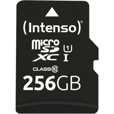 Intenso 256 GB premium microSD-geheugenkaart met SD-adapter, klasse 10 UHS-I, maximale leessnelheid van 45 MB/s van Arcanite zwart 3423492 Intenso 256 GB premium microSD-geheugenkaart met SD-adapter, klasse 10 UHS-I, maximale leessnelheid van 45 MB/s van Arcanite zwart 3423492