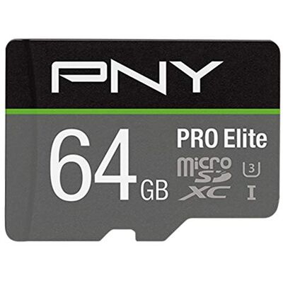 PNY Pro Elite microSDXC-kaart, 64 GB, klasse 10, UHS-I U3, 100 MB/s, A1, V30 PNY Pro Elite microSDXC-kaart, 64 GB, klasse 10, UHS-I U3, 100 MB/s, A1, V30