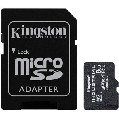 Kingston Industrial microSD 8 GB microSDHC Industrial C10 A1 pSLC kaart + SD-adapter SDCIT2/8GB Kingston Industrial microSD 8 GB microSDHC Industrial C10 A1 pSLC kaart + SD-adapter SDCIT2/8GB