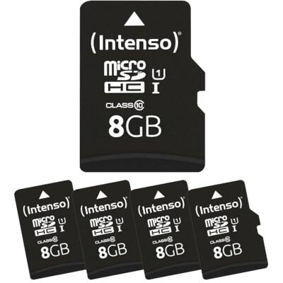 Intenso Set van 5 hoogwaardige microSD-kaarten, 8 GB, micro SDHC, voor smartphone, tablet, camera, pc en gameconsole, waterdicht, röntgenbestendig, bestand tegen Intenso Set van 5 hoogwaardige microSD-kaarten, 8 GB, micro SDHC, voor smartphone, tablet, camera, pc en gameconsole, waterdicht, röntgenbestendig, bestand tegen