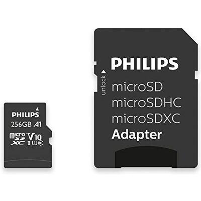Philips Ultra Speed microSDXC-kaart 256 GB + SD-adapter UHS-I U1, leessnelheid tot 80 MB/s, A1 Fast App Performance, V10, geheugenkaart voor smartphones, tablet, pc, Full HD-video Philips Ultra Speed microSDXC-kaart 256 GB + SD-adapter UHS-I U1, leessnelheid tot 80 MB/s, A1 Fast App Performance, V10, geheugenkaart voor smartphones, tablet, pc, Full HD-video